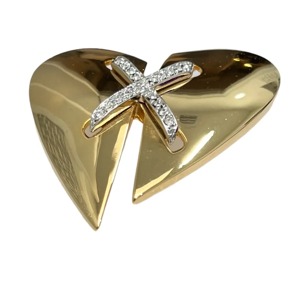 KEYES MENDED BROKEN HEART SHINY GOLD TONE BROOCH